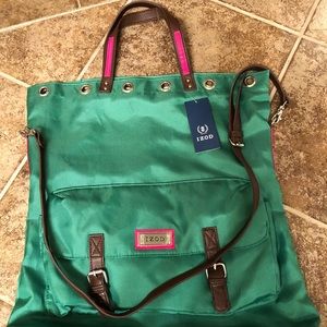 NEW GREEN IZOD TOTE BAG WITH BROWN/PINK STRAPS